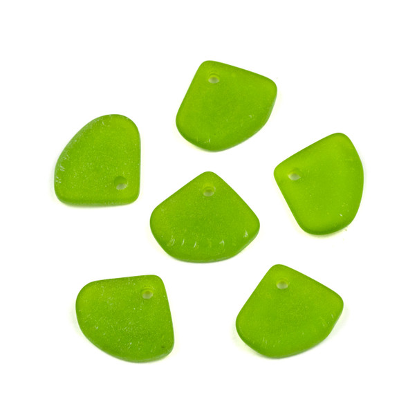 Matte Glass, Sea Glass Style 20x24mm Olive Green Ridged Triangle Pendants - 6 per bag