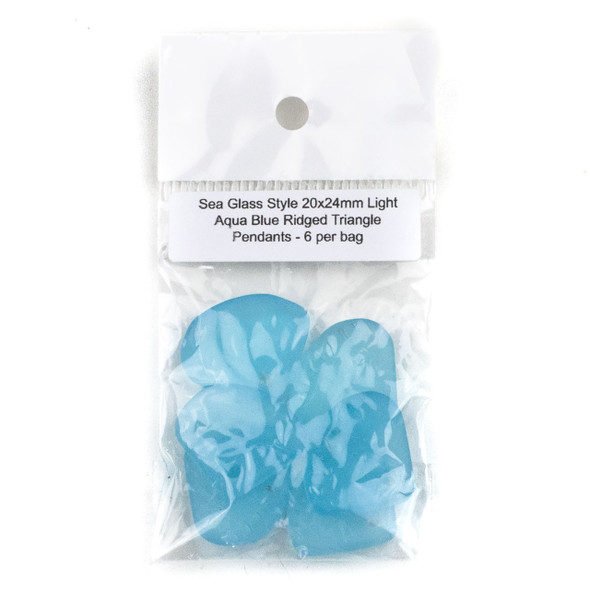 Matte Glass, Sea Glass Style 20x24mm Light Aqua Blue Ridged Triangle Pendants - 6 per bag