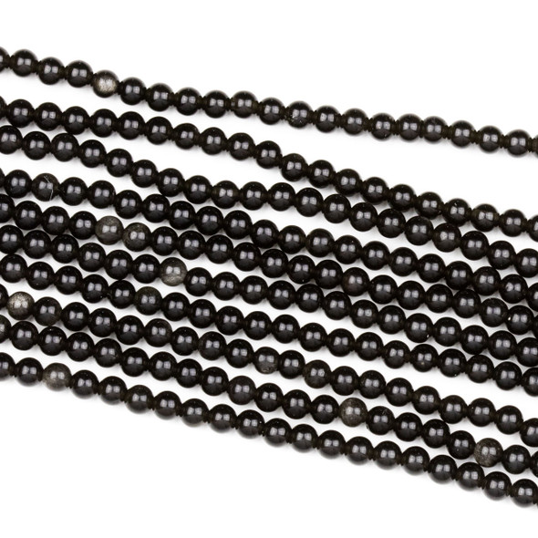 Black Obsidian 4mm Round Beads - 15 inch strand