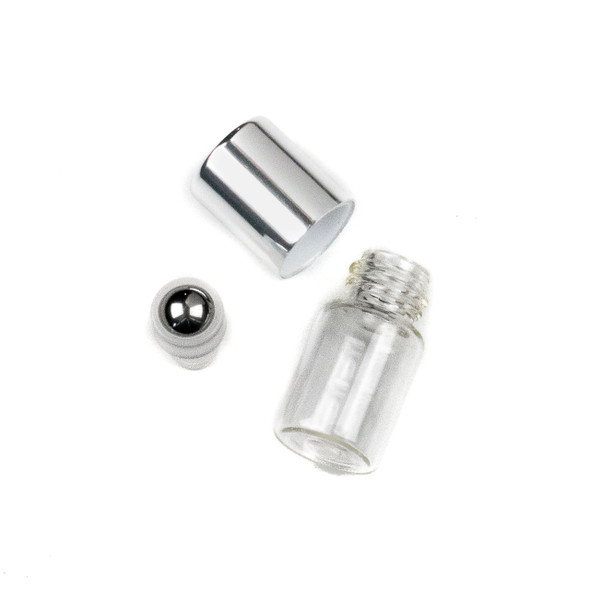 2ml Roller Ball & Glass Bottle with Silver Top - 1 per bag