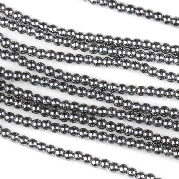 Hematite 2mm Round Beads - approx. 8 inch strand