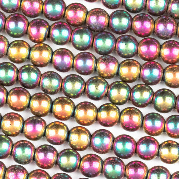 Hematite 6mm Electroplated Fuchsia Rainbow Round Beads - approx. 8 inch strand