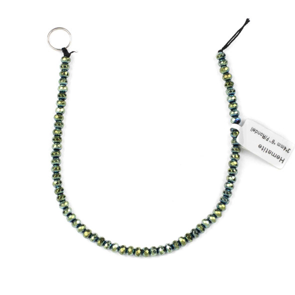 Hematite 3x4mm Electroplated Green Faceted Rondelle Beads - approx. 8 inch strand