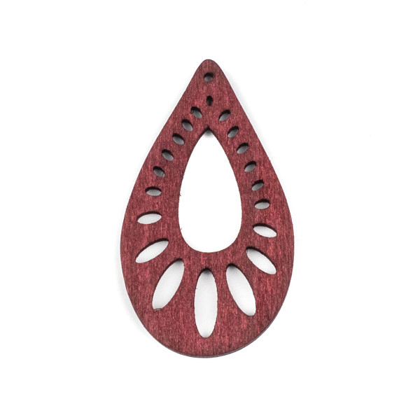 Aspen Wood Laser Cut 36x53mm Red Teardrop Pendant with Oval Cut Outs - 1 per bag
