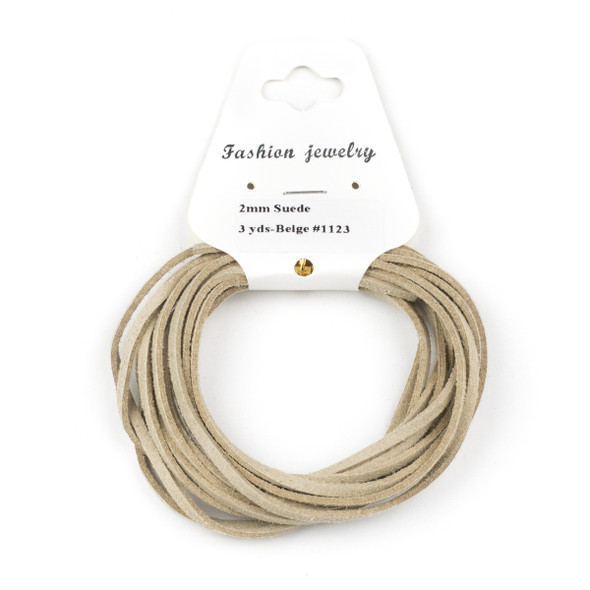 Beige Microsuede 1.5mm Thick, 2mm Wide Flat Cord - 3 yards