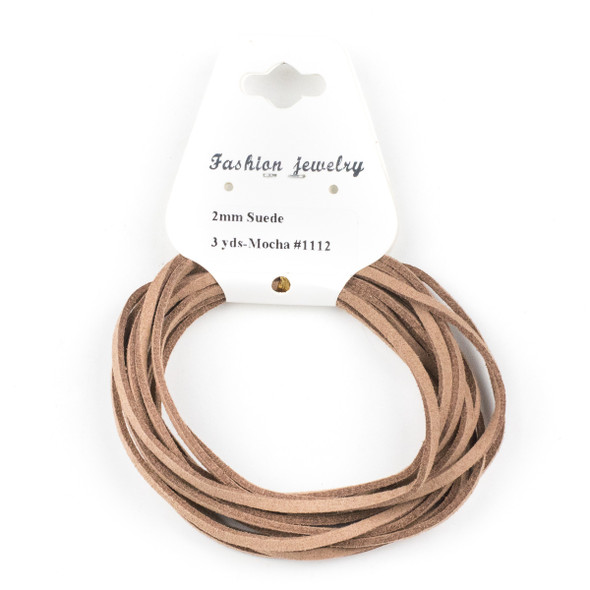 Mocha Brown/Tan Microsuede 1.5mm Thick, 2mm Wide Flat Cord - 3 yards