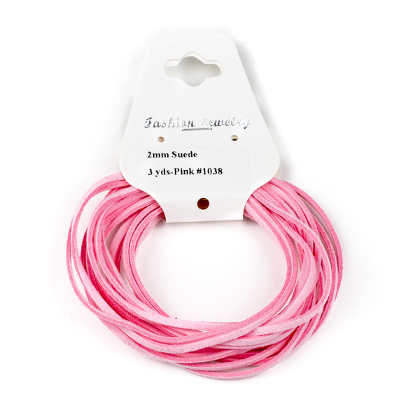 Pink Microsuede 1.5mm Thick, 2mm Wide Flat Cord - 3 yards