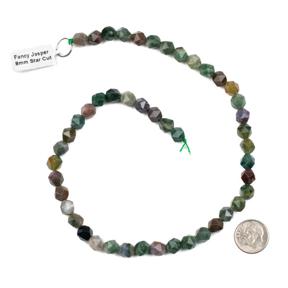 Fancy Jasper 8mm Simple Faceted Star Cut Beads - 15 inch strand