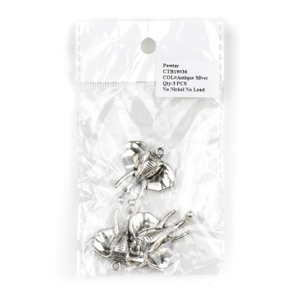 Silver Pewter 32x36mm Elephant Head Pendant - 3 per bag