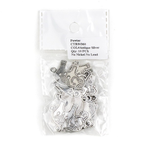 Silver Pewter 20x35mm Curved Elephant Link Pendant - 10 per bag