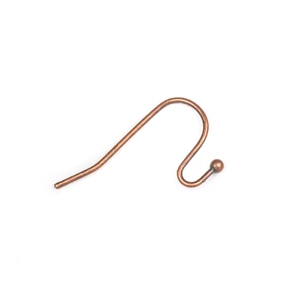 Vintage Copper Plated Stainless Steel 12x21mm Ear Wire with Ball -  20 gauge, 6 pieces per bag