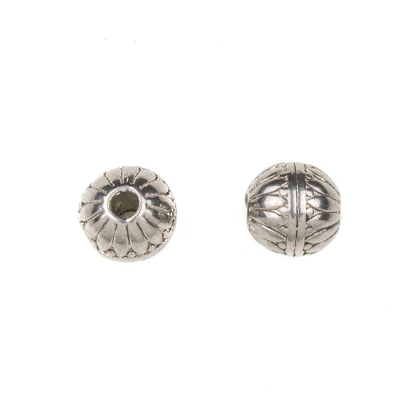Natural Stainless Steel 8mm Guru Bead with Petals and Stripes - ZN-65961, 10 per bag