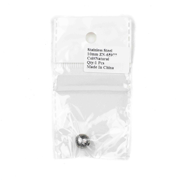Natural Stainless Steel 10mm Guru Bead with Heart Pattern - ZN-65977, 1 per bag