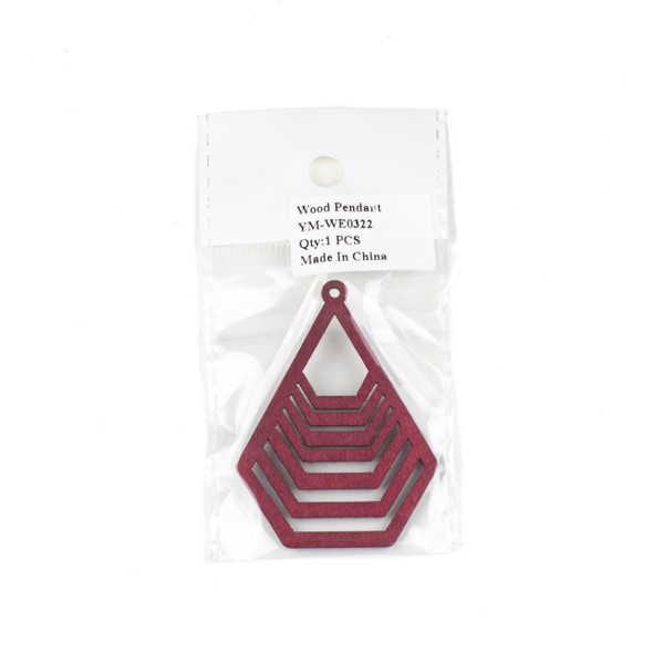 Cherry Tree Beads Aspen Wood Laser Cut 43x59mm Red Geometric Teardrop/Kite Pendant - 1 per bag  Cherry Tree Beads Aspen Wood Laser Cut 43x59mm Red Geometric Teardrop/Kite Pendant - 1 per bag