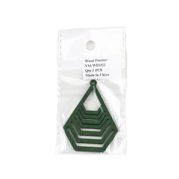 Aspen Wood Laser Cut 43x59mm Green Geometric Teardrop Pendant - 1 per bag