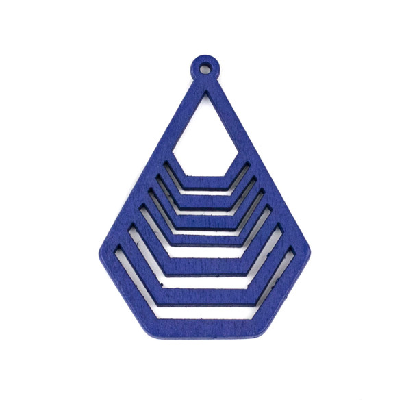 Aspen Wood Laser Cut 43x59mm Blue Geometric Teardrop Pendant - 1 per bag