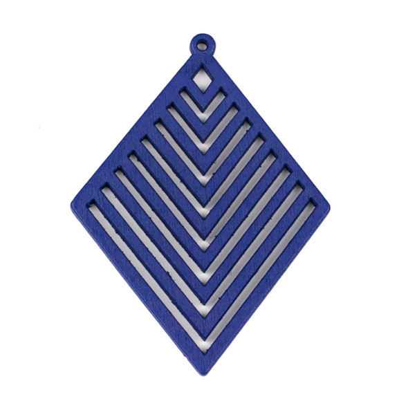 Aspen Wood Laser Cut 52x70mm Blue Diamond Geometric Chevron Pendant - 1 per bag