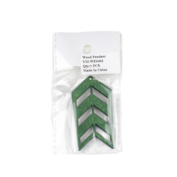 Cherry Tree Beads Aspen Wood Laser Cut 32x51mm Green Geometric Arrow Pendant - 1 per bag 