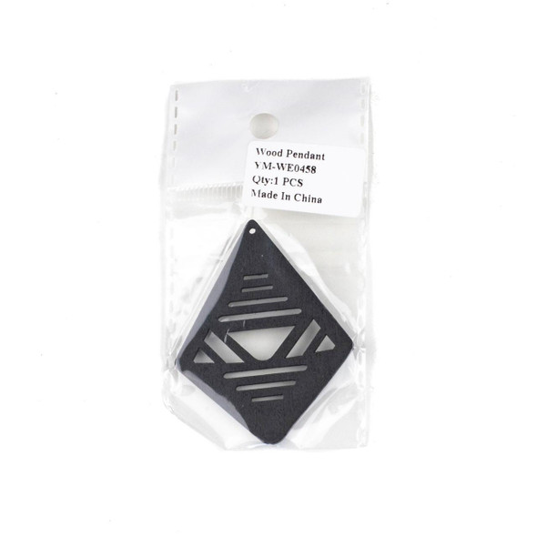 Cherry Tree Beads Aspen Wood Laser Cut 48x60mm Black Geometric Kite Pendant - 1 per bag 