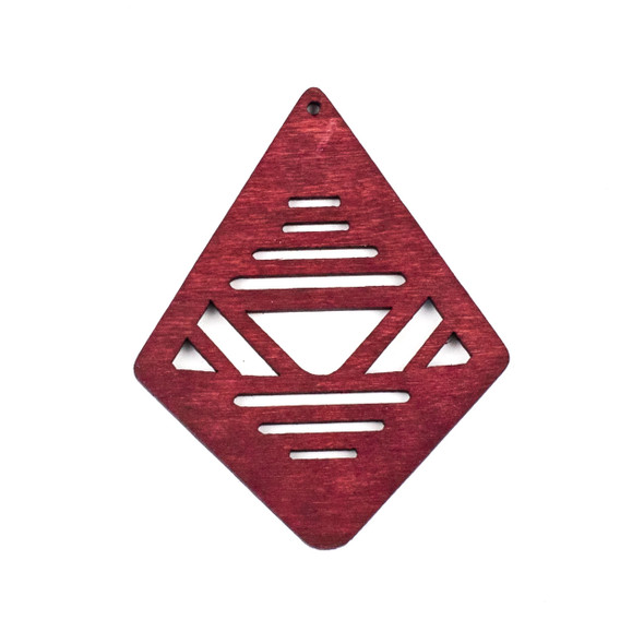 Aspen Wood Laser Cut 48x60mm Red Geometric Kite Pendant - 1 per bag