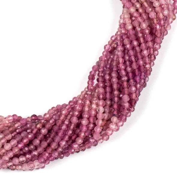 Pink Tourmaline 2mm Faceted Round Beads - 15 inch strand