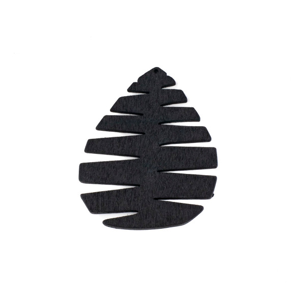 Aspen Wood Laser Cut 49x59mm Black Pine Cone/Tree Teardrop Pendant - 1 per bag
