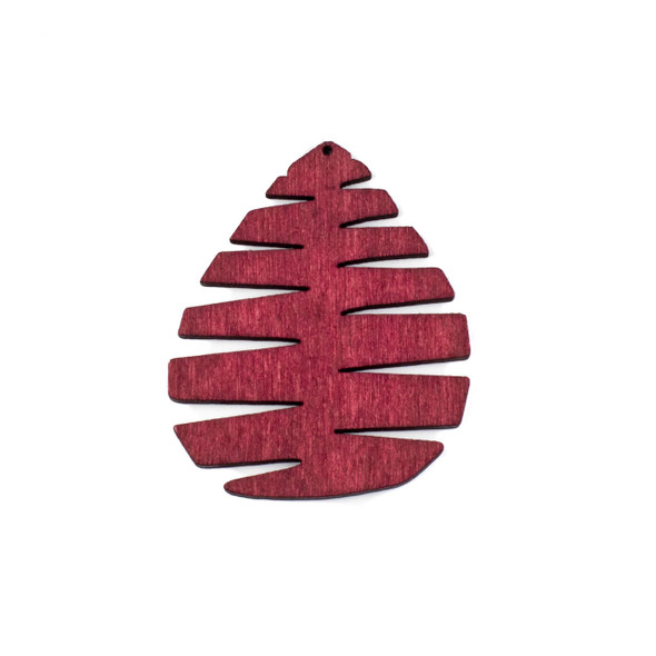 Aspen Wood Laser Cut 49x59mm Red Pine Cone/Tree Teardrop Pendant - 1 per bag