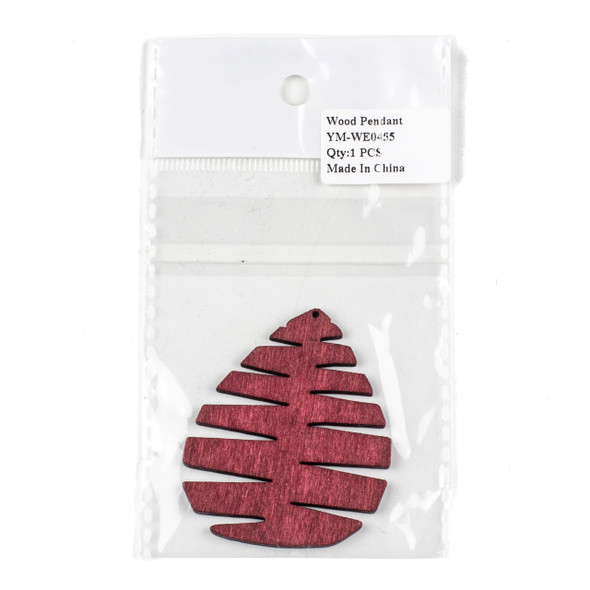 Aspen Wood Laser Cut 49x59mm Red Pine Cone/Tree Teardrop Pendant - 1 per bag