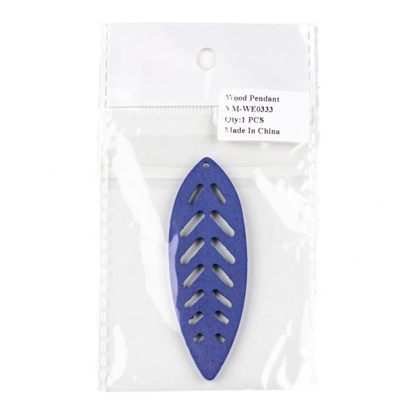 Aspen Wood Laser Cut 27x78mm Blue Leaf Pendant - 1 per bag