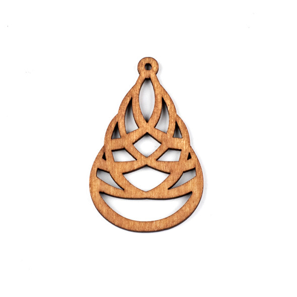 Aspen Wood Laser Cut 41x64mm Brown Woven Teardrop Pendant - 1 per bag