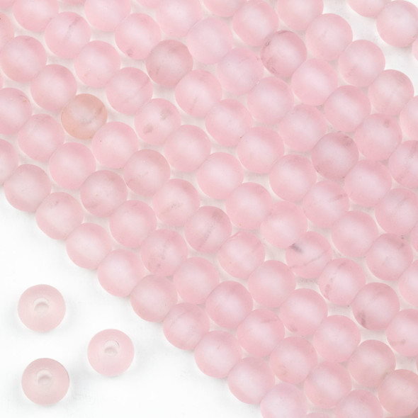 Large Hole Matte Glass, Sea Glass Style 8mm Pink Round Beads - 8 inch strand