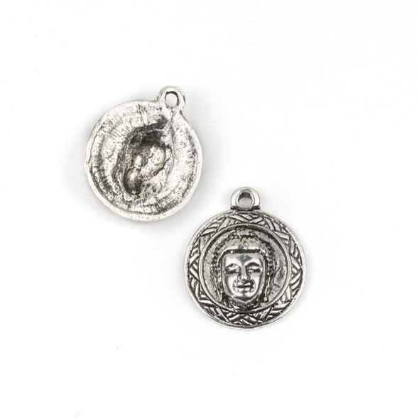 Silver Pewter 21x25mm Buddha Head Coin Pendant - 2 per bag