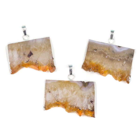 Citrine 25x33-28x40mm Druzy Rectangle Pendant with Silver Foil Edges and Bail - 1 per bag