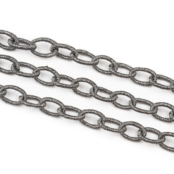 Fabric Chain - Gun Metal, 10x15mm Irregular Oval Links, Precut 1 Foot Length