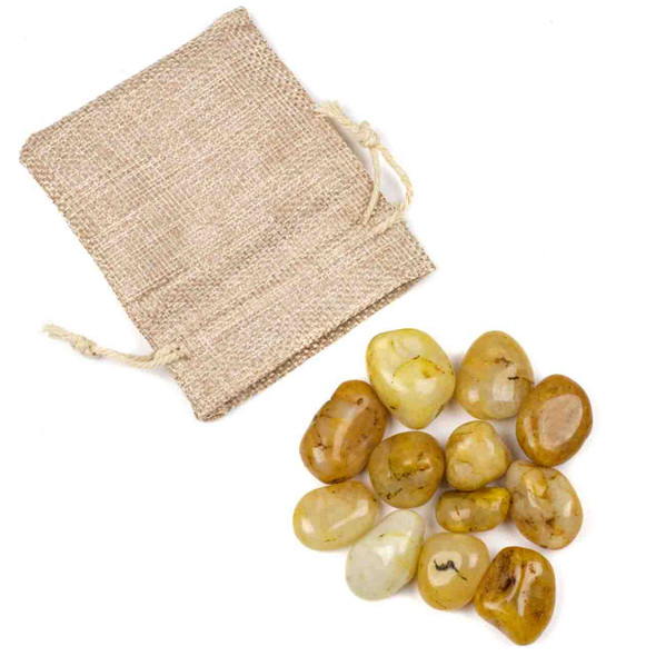 12 Tumbled Yellow Jade Gemstones in Cloth Bag