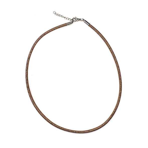 Metallic Satin Cord Necklace - Antique Copper, 3mm, 16-18" Stainless Steel Adjustable Clasp