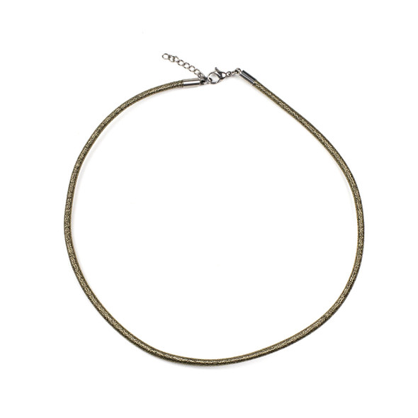 Metallic Satin Cord Necklace - Antique Gold, 3mm, 16-18" Stainless Steel Adjustable Clasp