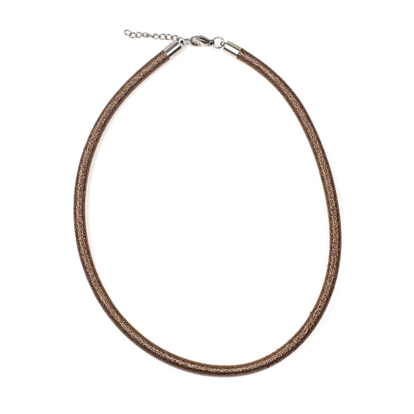 Metallic Satin Cord Necklace - Antique Copper, 5mm, 16-17" Stainless Steel Adjustable Clasp