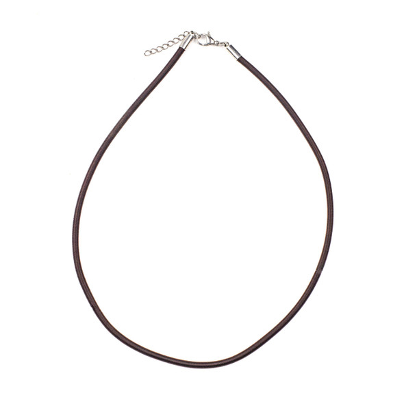 Satin Cord Necklace - Brown, 3mm, 16-18" Stainless Steel Adjustable Clasp