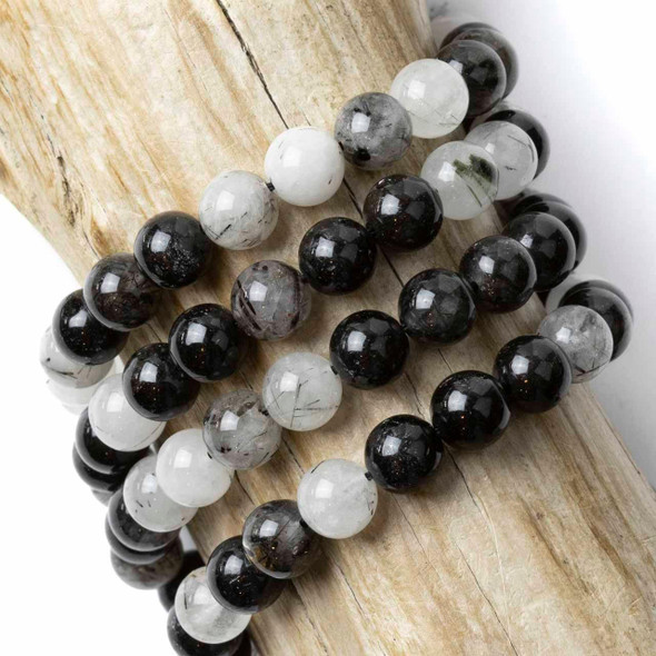 Cherry Tree Beads Black Rutilated Quartz 8mm Round Beads - 15 inch strand 
