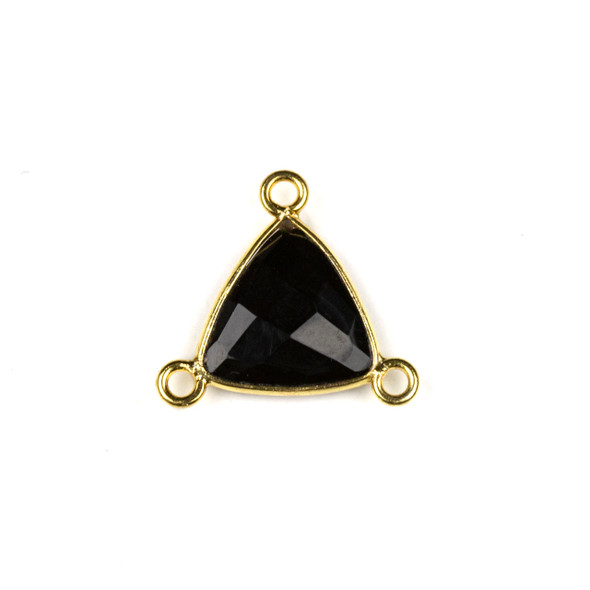 Onyx 16x18mm Faceted Triangle Link with a Gold Plated Brass Bezel and 3 Loops - 1 per bag