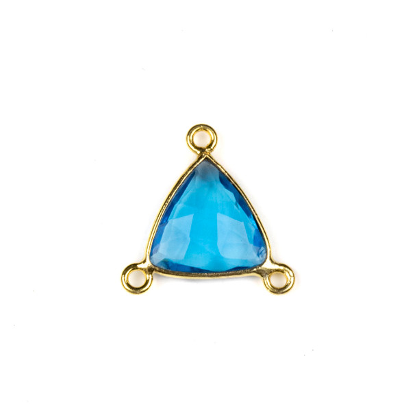 London Blue Quartz 16x18mm Faceted Triangle Link with a Gold Plated Brass Bezel and 3 Loops - 1 per bag