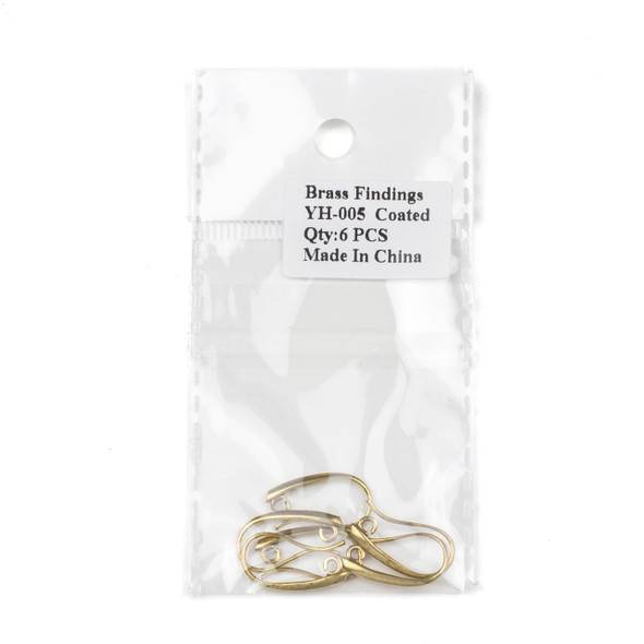 Coated Brass 10x20mm Elegant Ear Wires with Open Loop - 6 per bag - CTBYH-005c