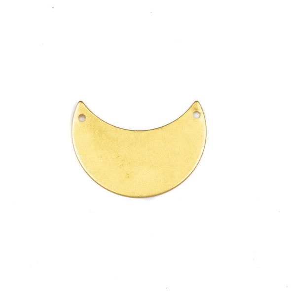 20x29mm brass waxing crescent moon link components with two holes, available in both raw and coated brass finishes, ideal for handmade celestial jewelry designs.