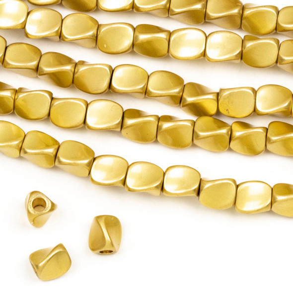 Cherry Tree Beads Coated Brass 4.5x5mm Twisted 3-Sided Spacer Beads with approximately 1.75mm Large Hole - approx. 8 inch strand 