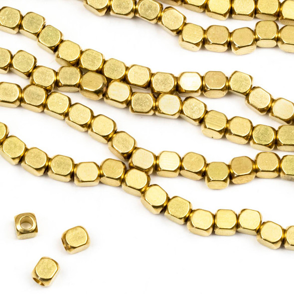 Cherry Tree Beads Coated Brass 3x3.5mm Long Cube Beads - approx. 8 inch strand 