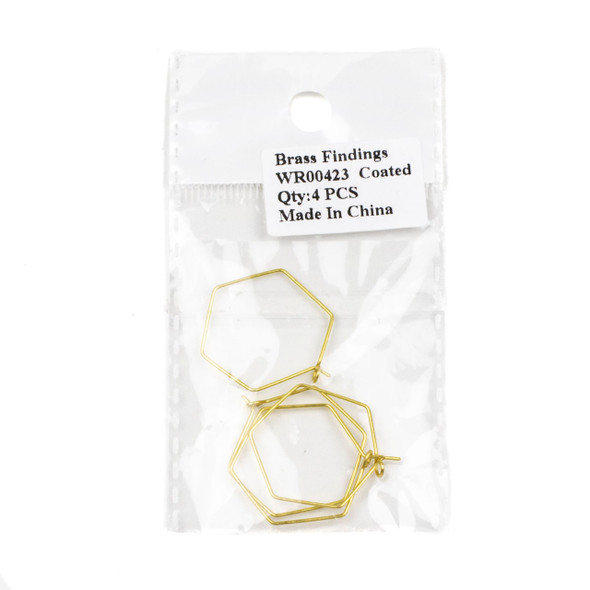 Coated Brass 25x30mm Hexagonal Hoop Ear Wires - 2 pairs/4 pcs per bag - WR00423c