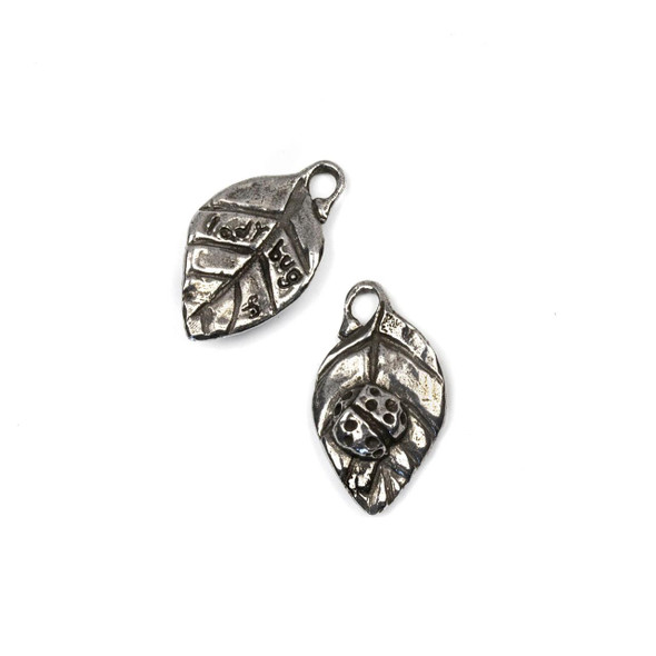  Green Girl Studios Pewter 15x26mm Ladybug Leaf Pendant - 1 per bag 