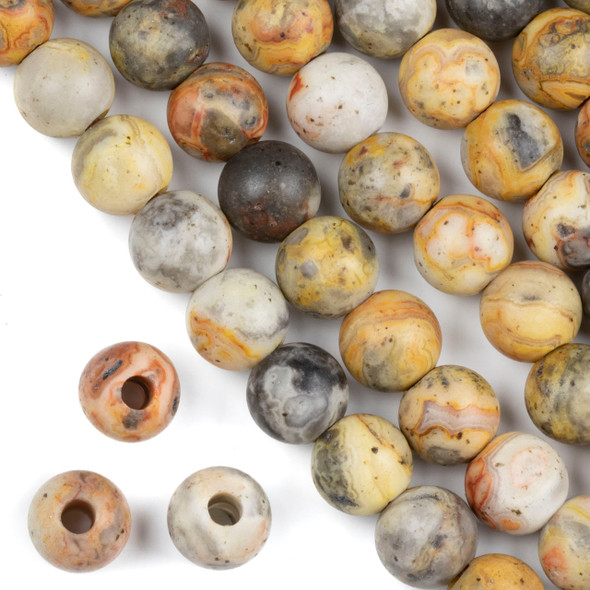 Matte Large Hole Crazy Lace Agate 12mm Round with 4mm Drilled Hole - approx. 8 inch strand