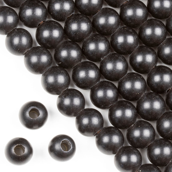 Matte Large Hole Black Obsidian 12mm Round with 4mm Drilled Hole - approx. 8 inch strand